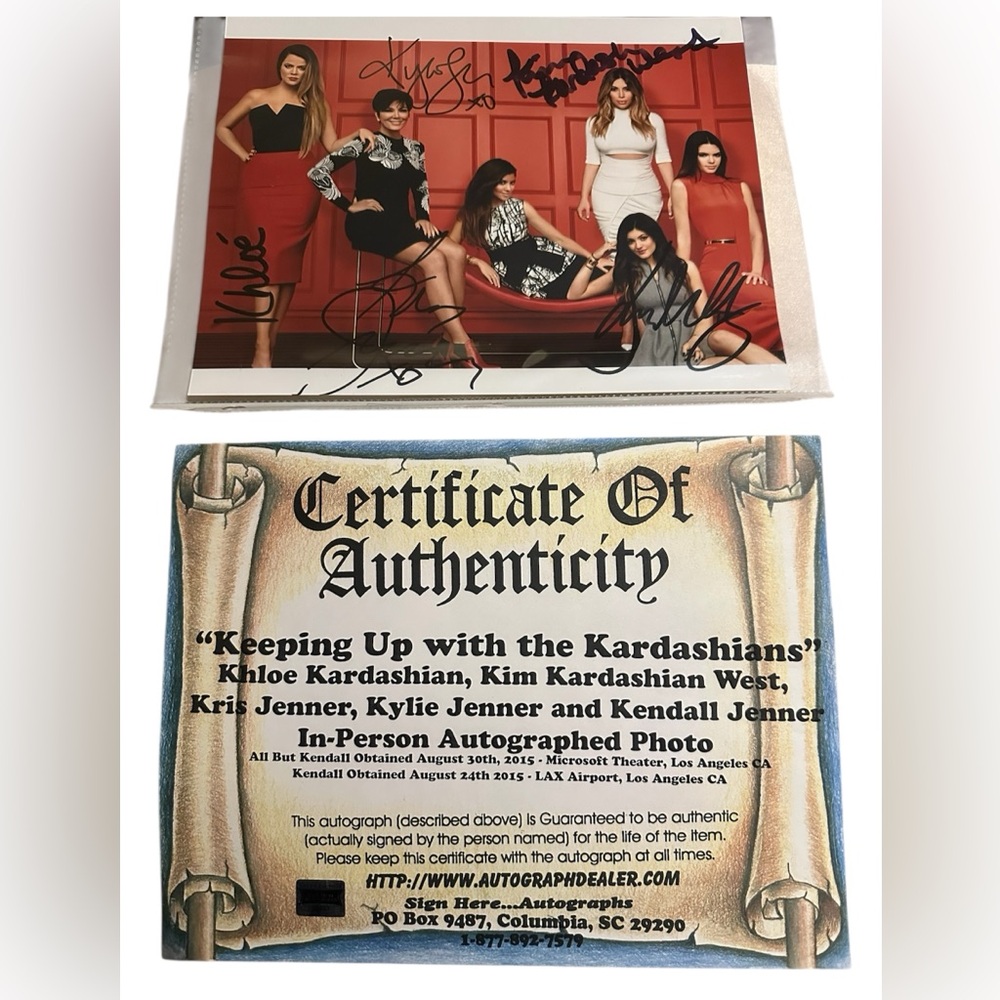 Authentic Kardashians/Jenners autographed photo with letter of authenticity